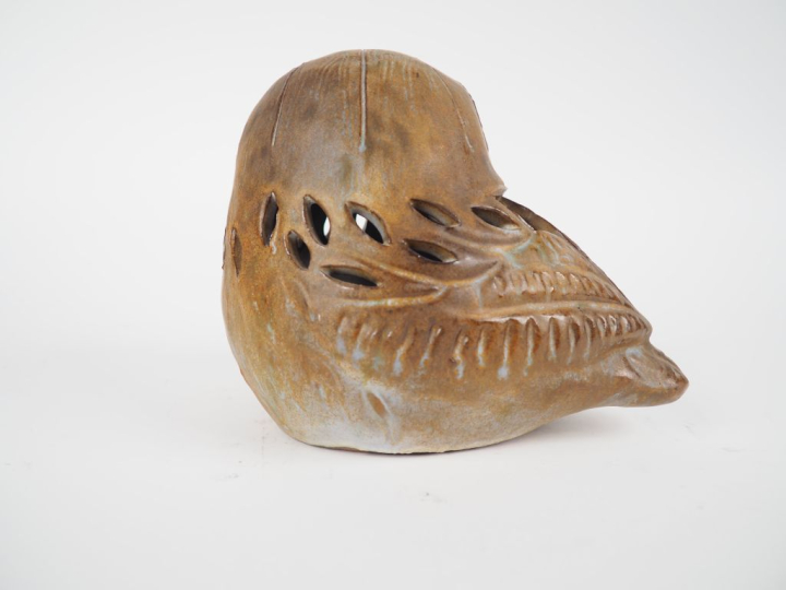 Brule parfum en grès brun en forme de chouette. H. 18 cm