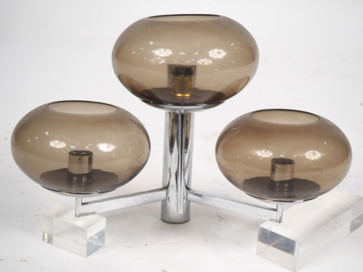 Lustre en métal chromé éclairant à 9 lumières, tulipes en verre fumé H