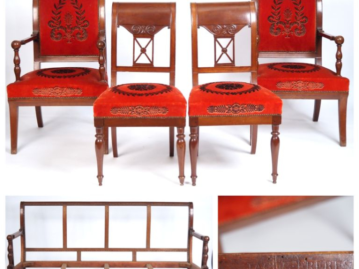 JACOB FRERES, Rue Meslé. Canapé, paire de fauteuils et paire de chaise