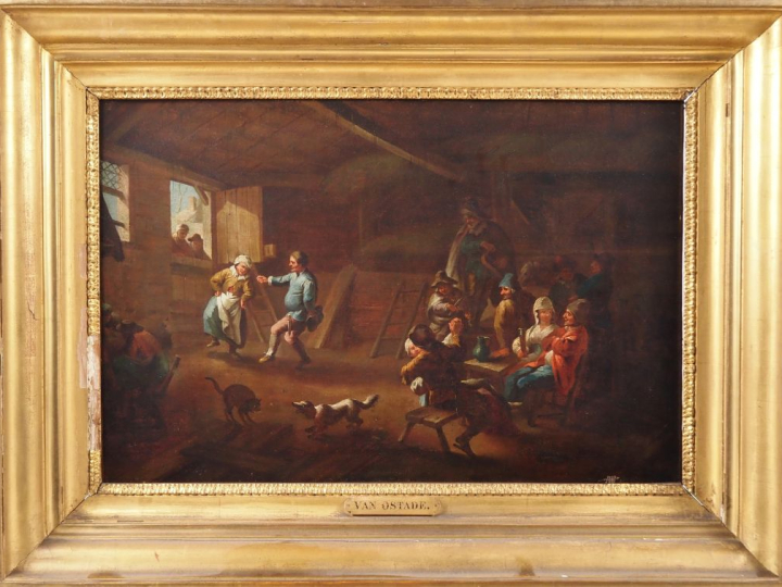 Cornelis MAHU ( Attribué à ) "Danse Paysanne" Huile sur toile Dim. 42 