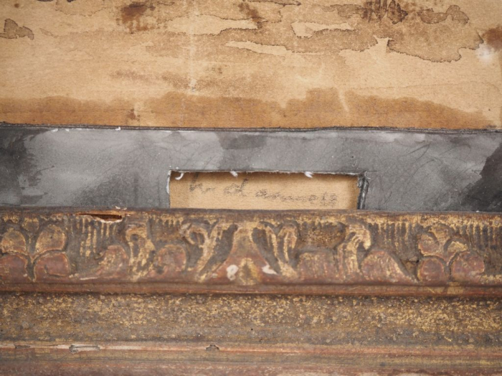 Ecole française fin XIXème début XXème. "Paysage aux ruines" Encre et 