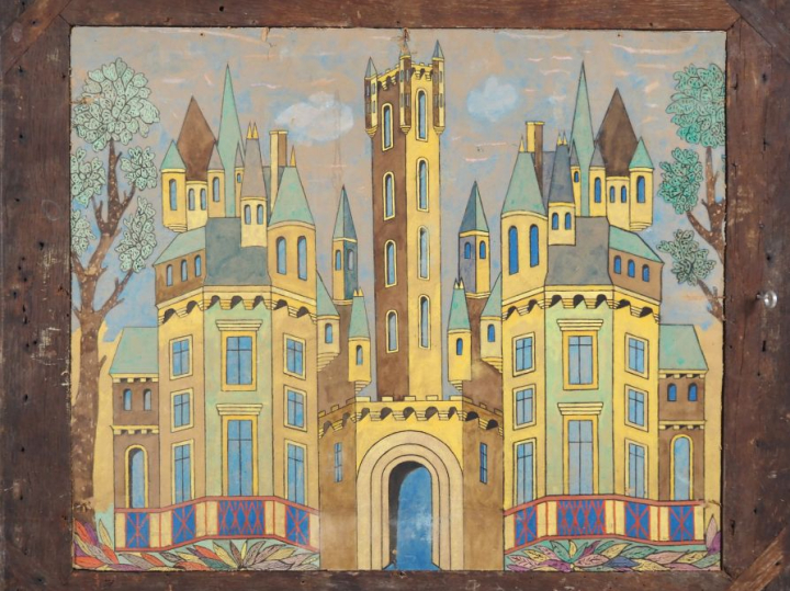 Ecole française fin XIXème début XXème. "Paysage aux ruines" Encre et 