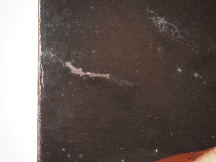 Ecole française XIXème. "Portrait de jeune fille à la fleur bleue". Hu