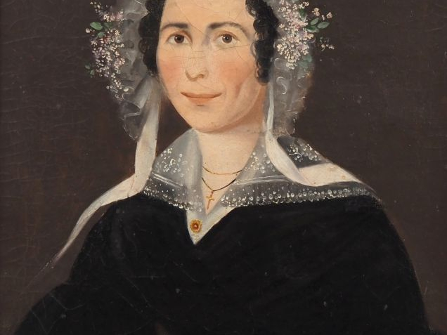 Ecole française début XIXème. "Portrait de femme à la robe noire". Hui