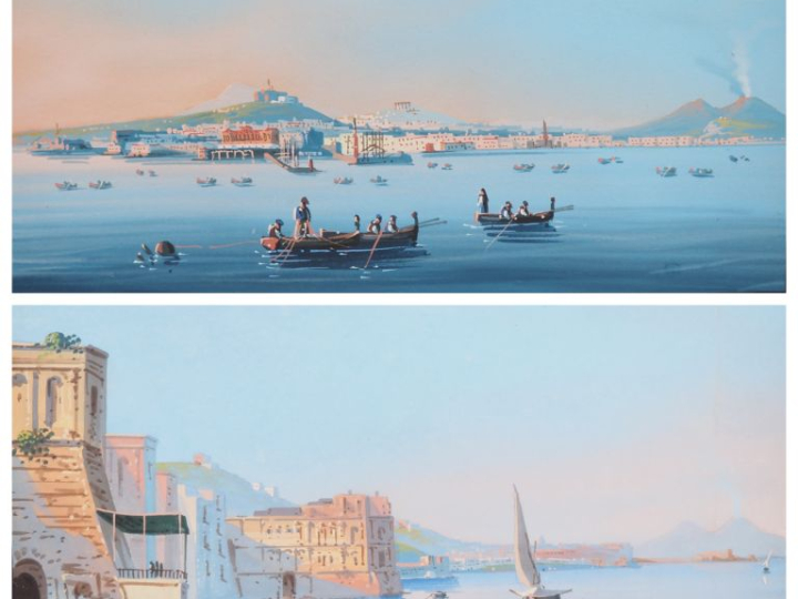 2 gouaches napolitaines. Dim à vue : 15,5 x 24 cm et 16 x 23 cm