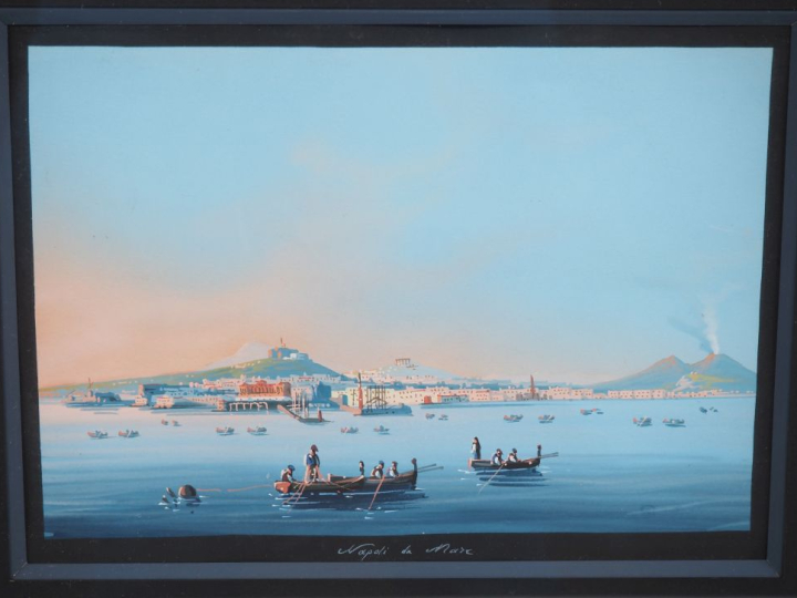 2 gouaches napolitaines. Dim à vue : 15,5 x 24 cm et 16 x 23 cm