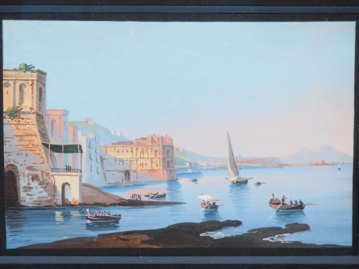 2 gouaches napolitaines. Dim à vue : 15,5 x 24 cm et 16 x 23 cm