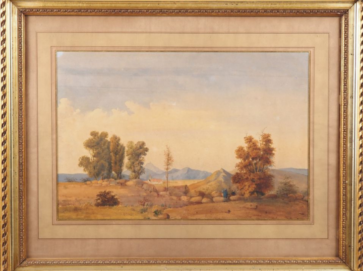 Ecole française XIXème. "Paysages". 2 aquarelles en pendant, l'une sig