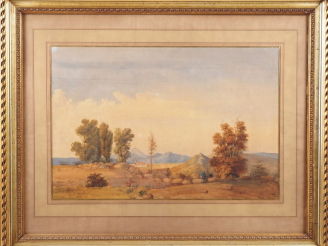 Vente aux enchères Ecole française XIXème. "Paysages". 2 aquarelles en pendant, l'une sig