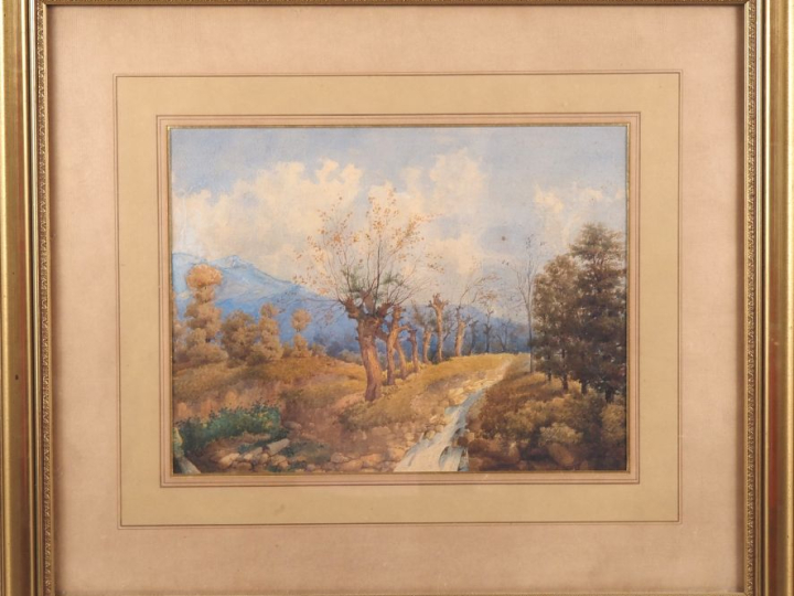 Ecole française XIXème. "Paysages". 2 aquarelles en pendant, l'une sig