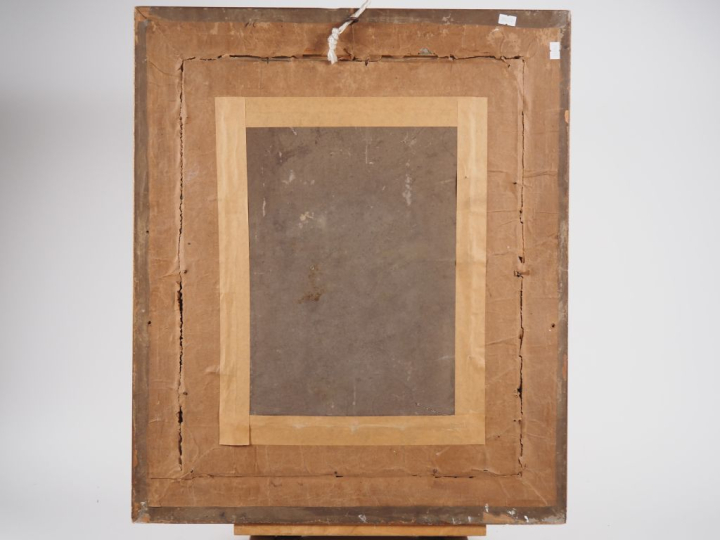 Ecole française XIXème. "Pêcheur en bord de rivière". Dessin Dim. (à v