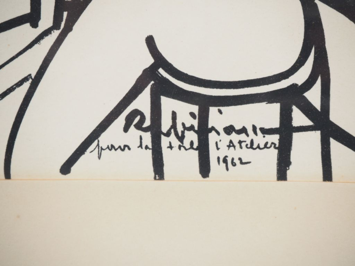 Raymond ESPINASSE.  "Etude pour la toile l'atelier" Lithographie signé