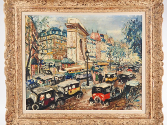 Vente aux enchères Lucien GENIN. "Paris, la porte" Huile sur toile, signée en bas à droit