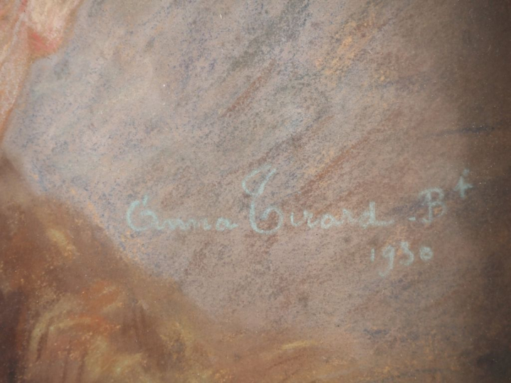 GIRARD.  "Portrait d'homme aux lunettes" Pastel, signé en bas à droite