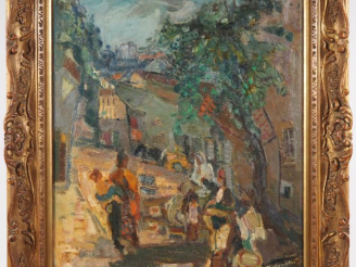 Vente aux enchères Michel KIKOINE. "Village animé en Afrique du Nord" Huile sur toile, si
