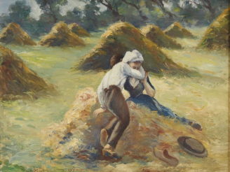 Vente aux enchères Eugène Léon LABITTE. "Etreinte dans un champs". Huile sur toile, signé