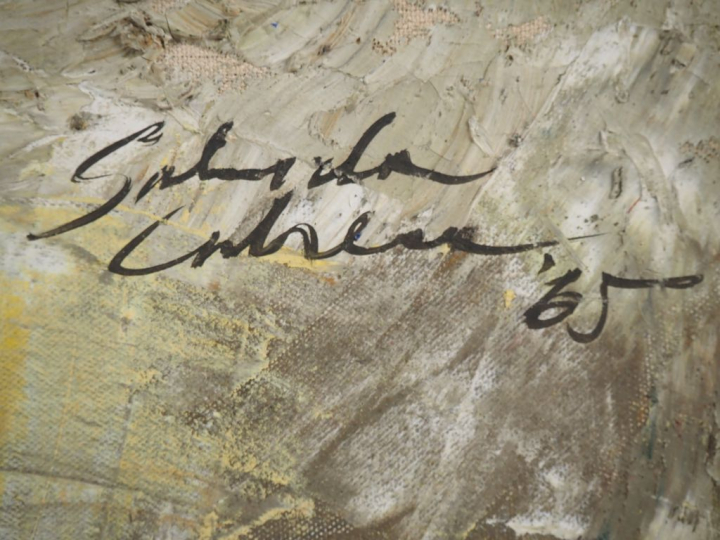 LABREOU.  "portrait de famille" Huile sur toile, marouflée signée en h