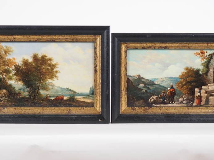 Arrés Jules LAPOQUE. 2 tableautins en pendant.  "Paysages italiens ani