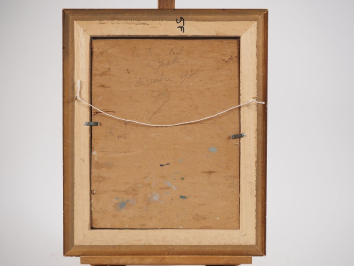 Camille Adolphe LAURENS. "Village de bord de mer". Huile sur panneau, 