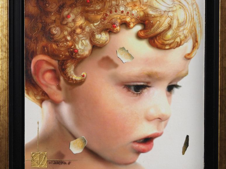 Gérard DI MACCIO.  "Portrait d'enfant blond" Huile sur toile, marouflé