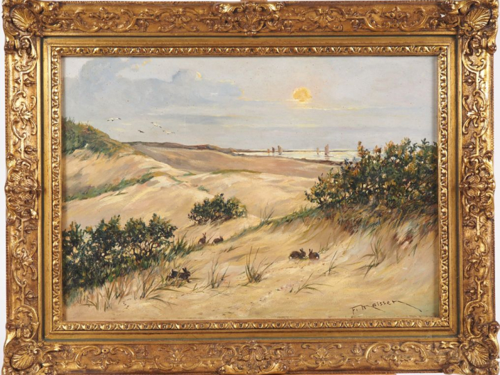 MAISSEN. "Dunes en bord de mer". Huile sur panneau, signée en bas à dr