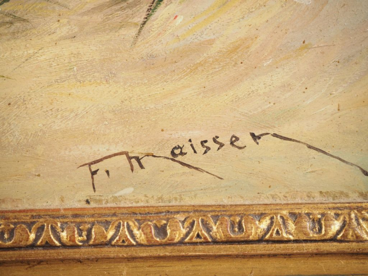 MAISSEN. "Dunes en bord de mer". Huile sur panneau, signée en bas à dr