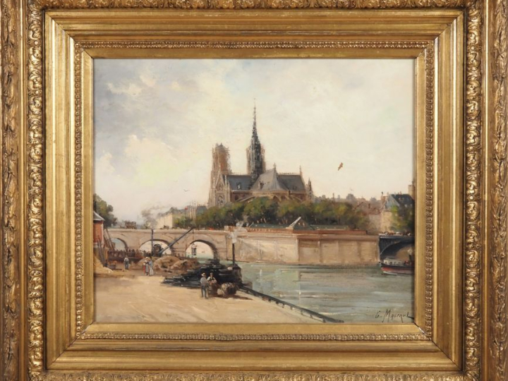 Gustave MASCART. "Notre Dame, vue depuis la Seine" Huile sur toile, si