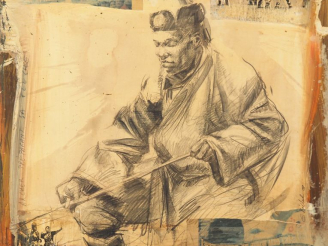 Vente aux enchères Emmanuel MICHEL.  "le chasseur" Technique mixte, signée en bas à droit