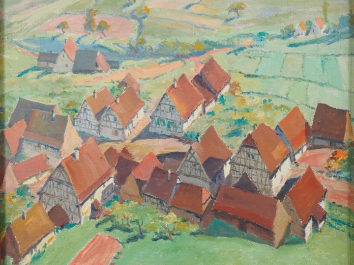 MULLER (attribué à) "Vue de village alsacien" Huile sur toile Dim. 33,