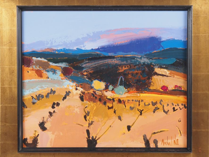 Michel NO. "Paysages des Pyrénées orientales". Huile sur toile, signée