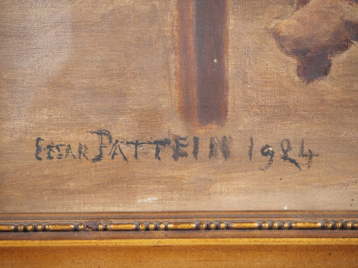 César PATTEIN.  "la fille de l'artiste dans l'atelier" Huile sur toile