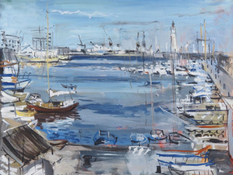 Vente aux enchères Rémy PEYRANNE. "Le port de Sète". Huile sur toile signée, dédicacée et