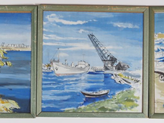 Vente aux enchères Rémy PEYRANNE.  "le port de Sète" Tryptique aquarelles, signé et daté 