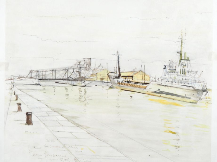 Rémy PEYRANNE.  "Sète, les quais et le pont levant"