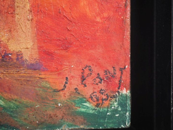 Jean PONS.  "Architecture" Huile sur panneau, signée en bas à droite D