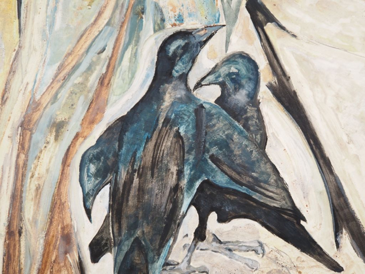 Pöl ROUX.  "Tobie". Huile sur panneau, titrée au haut à droite. Dim. 1