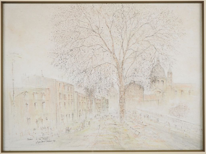 Jean David SABAN.  "Le platane, Toulouse  rue Valade" Dessin signé en 