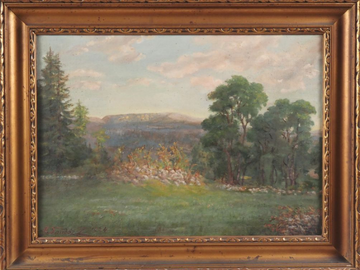 Edouard SANDOZ.  "Paysage"  Huile sur toile, signée en bas à gauche et