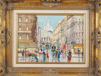 Vente aux enchères Serge SEDRAC. "Vue du Sacré Cœur depuis la rue Lafitte" Huile sur toil