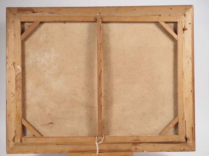 SOUDRITH. "Paysage exotique animé". Huile sur toile, signée en bas à d