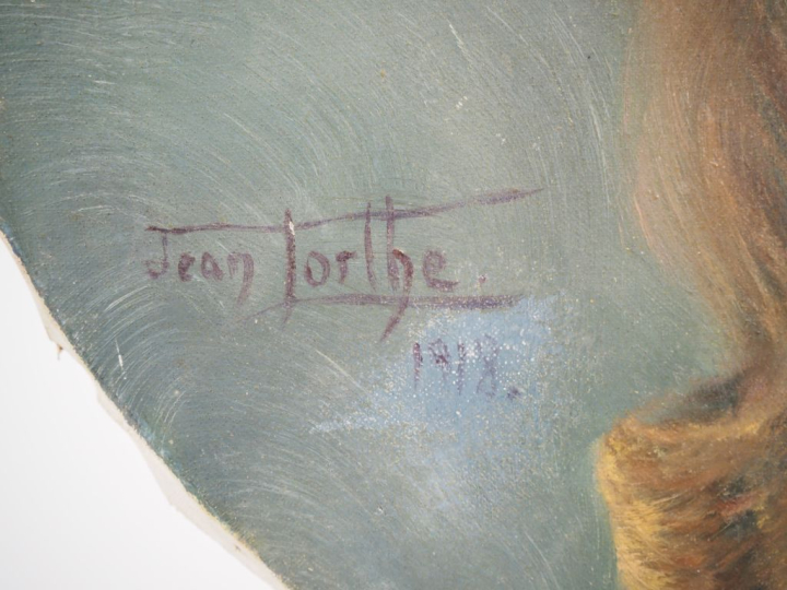 Jean TORTHE. "Portrait de fillette en tondo"  Huile sur toile, signée 