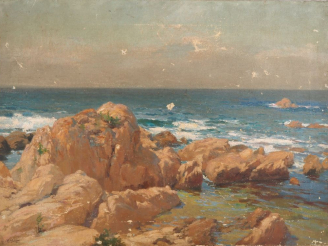 Vente aux enchères Henry VOLLET. "Côte rocheuse". Huile sur toile, signée en bas à gauche