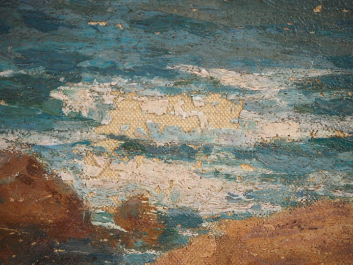 Henry VOLLET. "Côte rocheuse". Huile sur toile, signée en bas à gauche