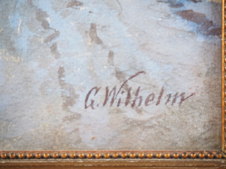 G. WILHELM.  "Hameau sous la neige" Aquarelle signée en bas à droite D