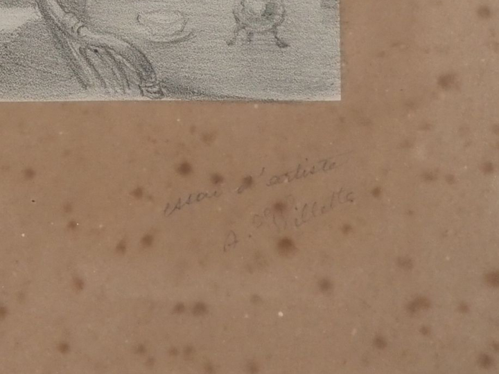 Adolphe WILLETTE. "Scène galante dans la nuit étoilée". Dessin, signé 