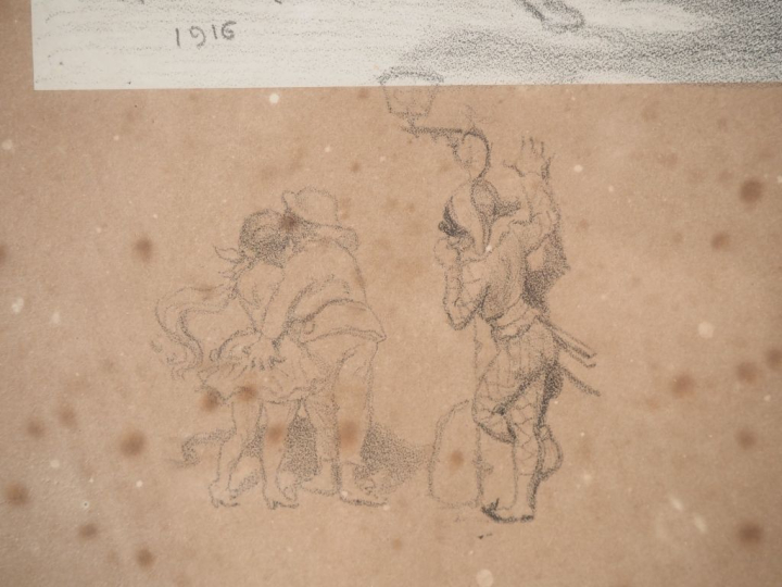 Adolphe WILLETTE. "Scène galante dans la nuit étoilée". Dessin, signé 