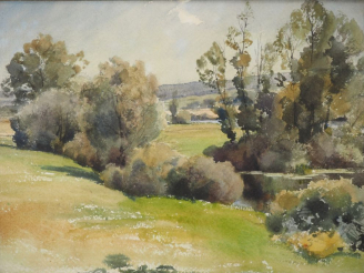 Vente aux enchères Anna ZUBER.  "le Doubs à Osselle" Aquarelle, signée et titrée au dos D
