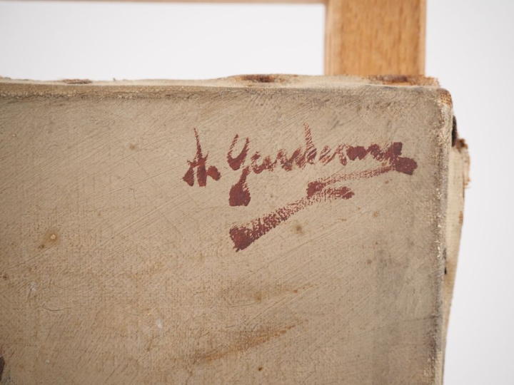 Ecole française Xxème. "Portrait de soldat". Huile sur toile, signée e