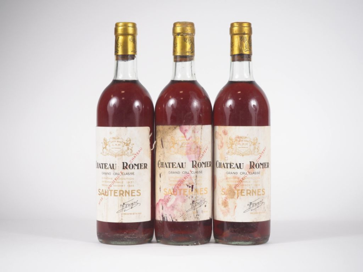 3 BOUTEILLES CHÂTEAU ROMER GCC SAUTERNES - 1972 - 3 BG/2 ES/1 ETS