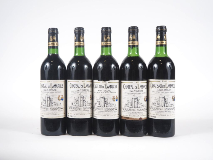 5 BOUTEILLES CHÂTEAU DE LAMARQUE HAUT MÉDOC - 1983 - CBO - 1 BON NIVEA